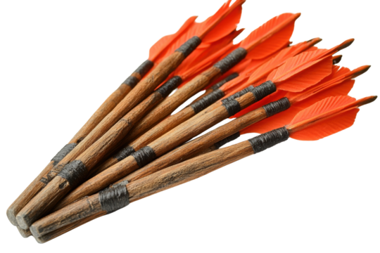 Arrows with orange fletching, white isolate background