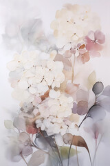 Bouquet of hydrangea flowers on a light background. Generative ai