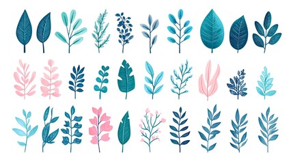 Obraz premium Watercolor Leaves in Pastel Colors on White Background Design