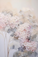 Watercolor painting of white hydrangea flowers, closeup. Generative ai