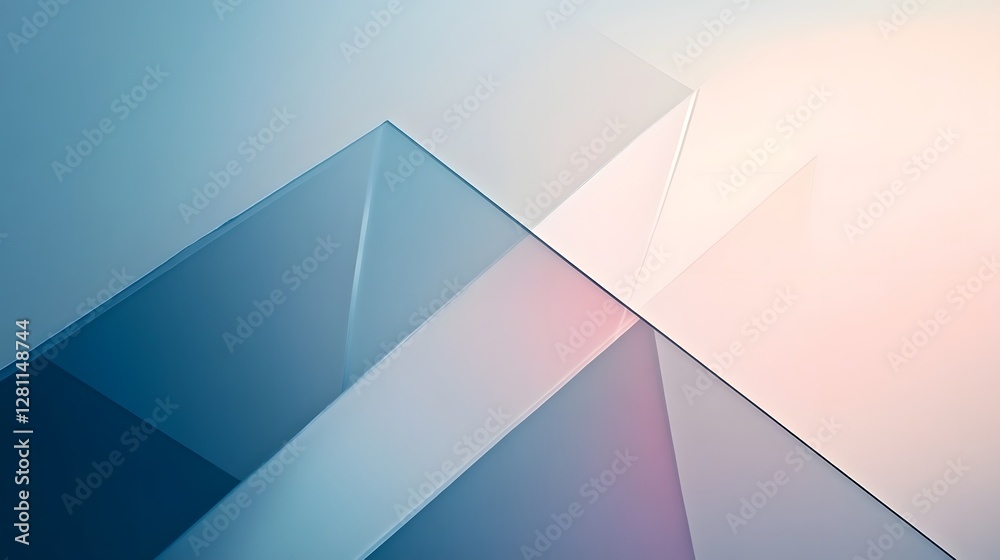 Leinwandbilder Abstract minimalist digital featuring a composition of geometric triangular shapes in a vibrant color gradient of blue pink and pastel hues  The design showcases a clean modern