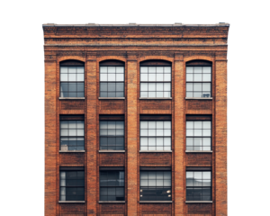 Brick building facade, white isolate background