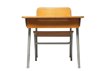 Fototapeta premium Classic wooden school desk, white isolate background