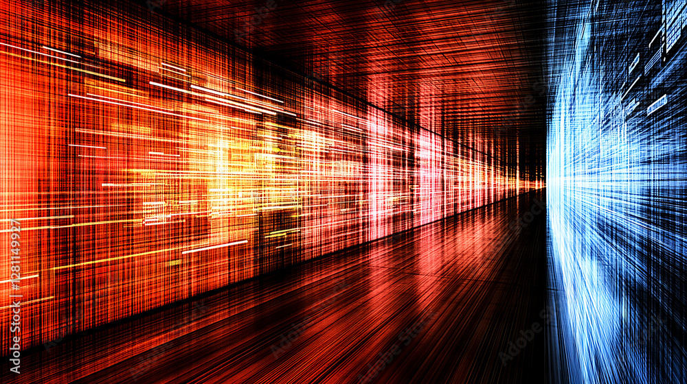 Poster dynamic light patterns create visual energy in abstract digital art studio environment vibrant color