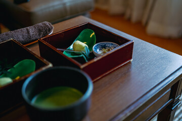 旅館で出るお抹茶とお菓子