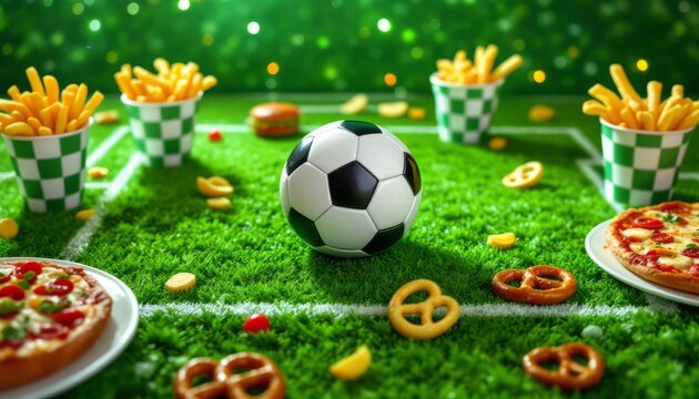 Exciting Soccer Game Setup with Delicious Snacks: A Perfect Celebration Feast for Fans