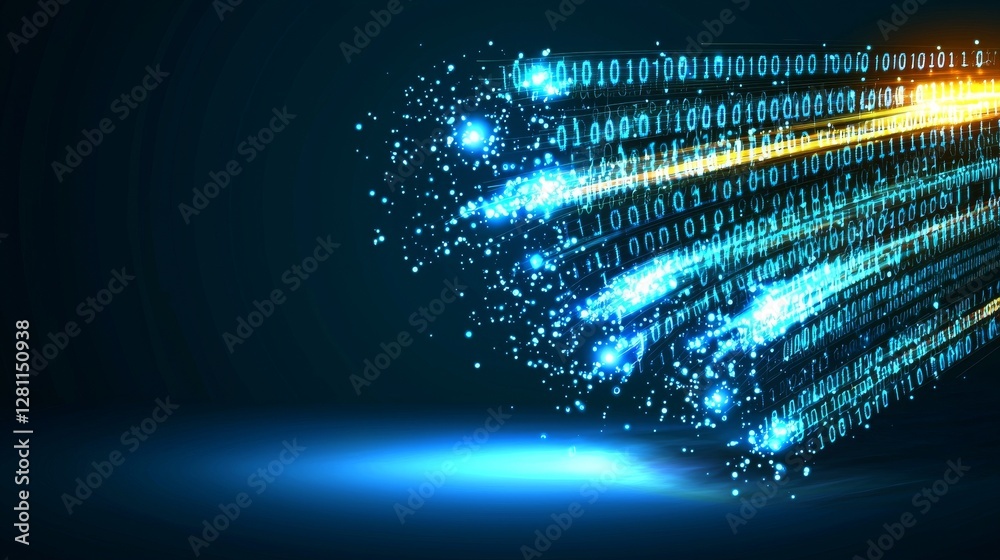 Poster an image of the future displays a tunnel filled with glowing blue streams of data that merge into a 
