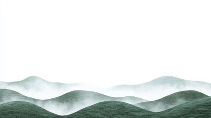 Serene Green Tea Plantation with Rolling Hills and Isolated Background