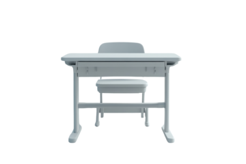 Desk and chair on white isolated background