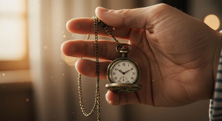 Nostalgic timekeeping, A vintage pocket watch held gently in the palm