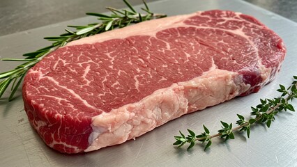 Obraz premium Raw marbled steak on metal surface