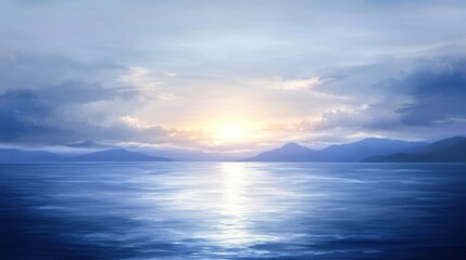 Obraz premium Serene Sunset Over Calm Ocean Mountainscape