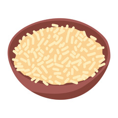 Brown rice vector illustration, brown rice bowl clip art, rice on plate, isolated on white background