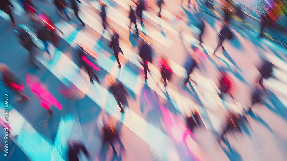 Aufkleber blurred image of an energetic crowd moving in a dynamic vibrant urban setting conceptual background 