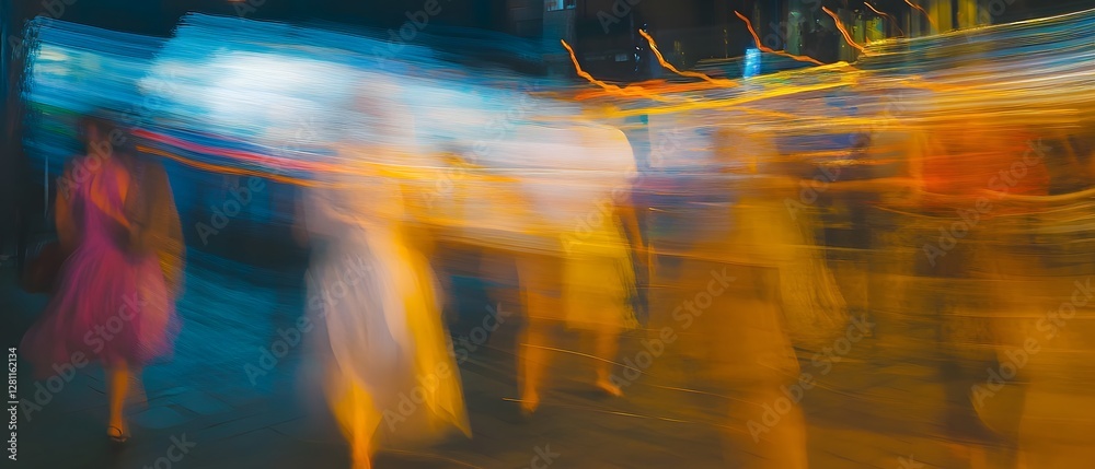 Poster blurred motion and dynamic energy of colorful illuminated city lights cars and streets at night capt