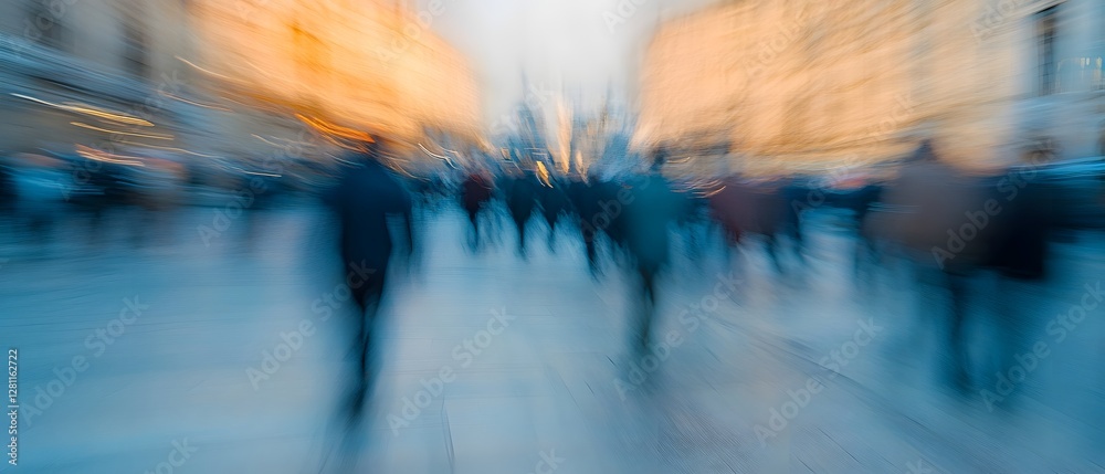 Aufkleber blurred motion captured of a crowded urban street scene during rush hour with people and traffic mov