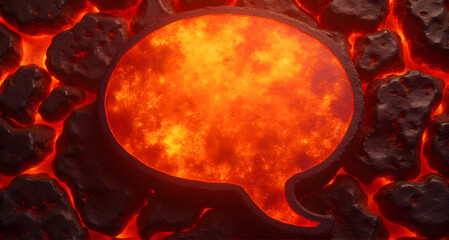 Fiery Speech Bubble on Lava Rocks
