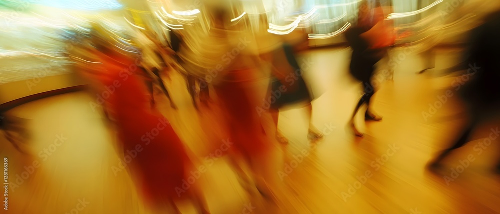 Poster Blurred motion of a bustling city crowd rushing through the streets depicting the fast paced energetic and dynamic urban lifestyle of modern metropolitan living  The image conveys a sense of momentum