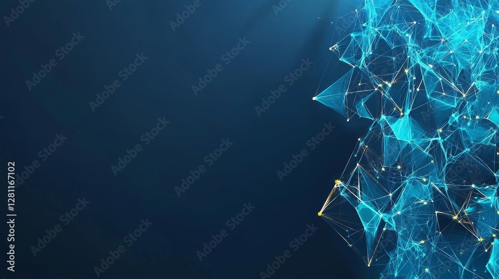 Poster cyberspace concept comprising digital data and network connections with particles