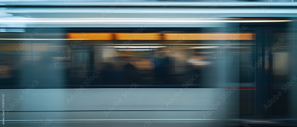 Aufkleber blurred motion of a busy city commute captured through glass windows showcasing the dynamic energy a
