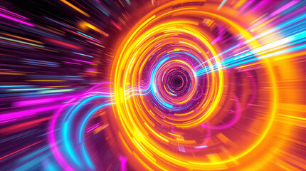 Obraz premium abstract astral corridor-portal with bright neon light effects, spirals of light