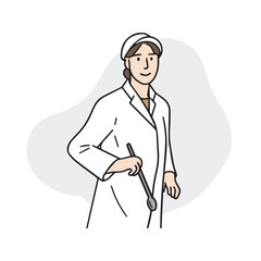This is an illustration of a female chef and researcher in a white nutritionist gown
