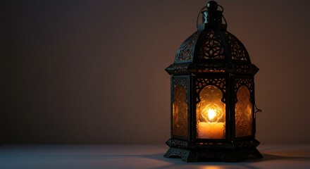 Ornate lantern casting warm light in a dim room, creating a cozy atmosphere