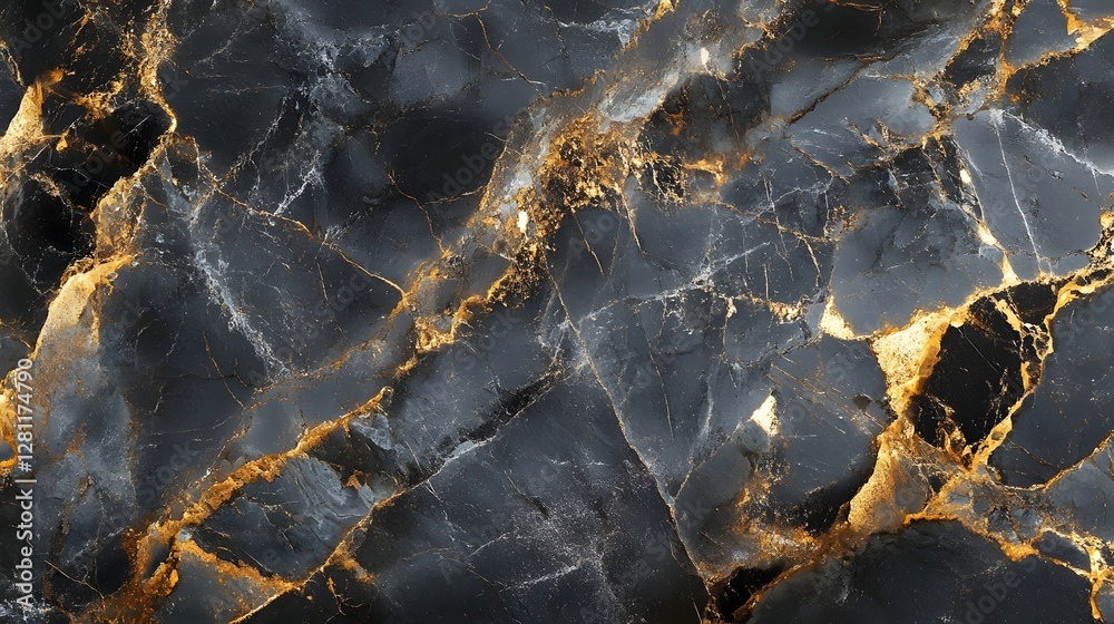 Leinwandbilder Breathtaking abstract image showcasing a striking black and gold marble texture with intricate mesmerizing patterns and glimmering luxurious highlights