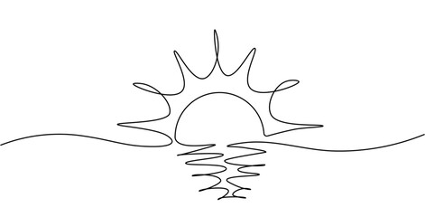 Sun continuous one line drawing isolated on transparent background. Summer travel or vacation on the sea and ocean concept. Editable stroke. Vector illustration 