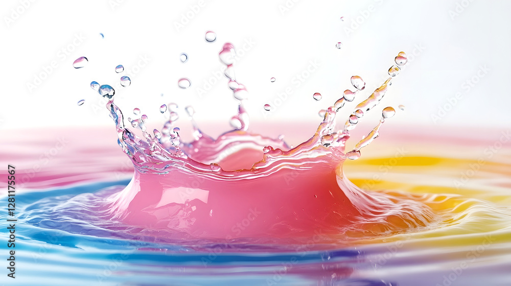 Poster Captivating abstract art photography showcasing a vibrant splash of colorful liquid in dynamic motion  The image features a mesmerizing play of light color and fluid shapes