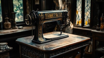 Antique Sewing Machine in a Vintage Setting