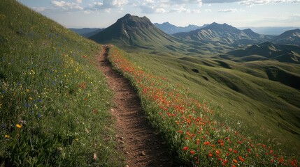 Fototapeta premium Wildflower Meadow Trail Mountain Vista