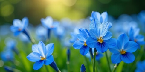A stunning collection of beautiful blue flowers blooming in a garden, flowers, nature