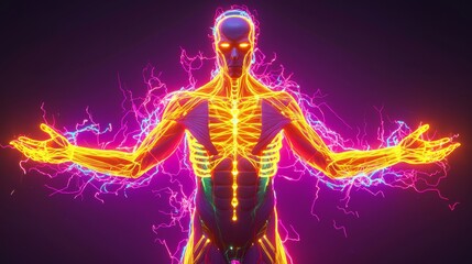 Radiant Cosmic Energy Flowing Through Abstract Human Anatomy