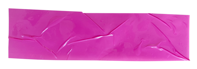 Crumpled torn pieces of pink packing tape, adhesive sealing tape, sticky torn plastic on transparent background