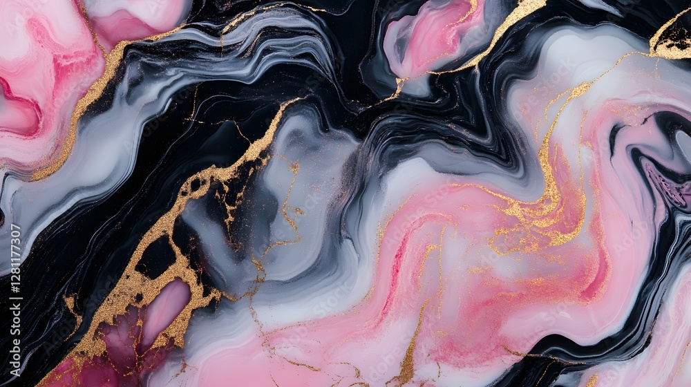 Poster Captivating abstract background featuring a mesmerizing fluid marble texture with glimmering metallic tones and dynamic swirling patterns that create a stunning visual effect  This contemporary