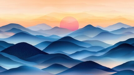 Serene Abstract Mountains with Soft Sunrise and Gentle Colors