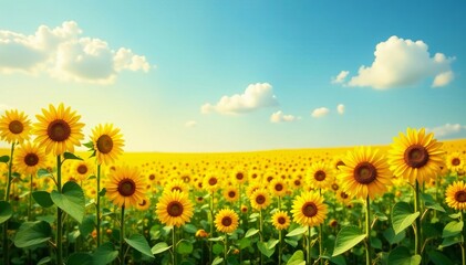 Obraz premium Abstract background of wild sunflowers in a countryside field, landscape, wildflowers