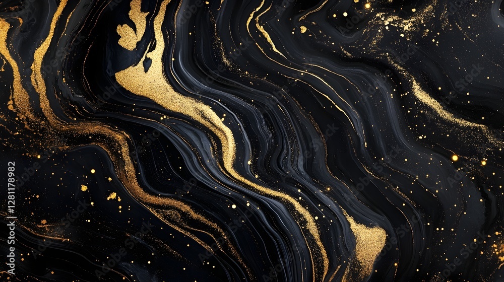 Aufkleber Captivating abstract background with dynamic swirling metallic fluid waves and glitter in a cosmic galaxy inspired space  Elegant modern