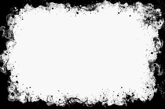 A textured black and white background featuring a rough, grungy border that frames a blank central space