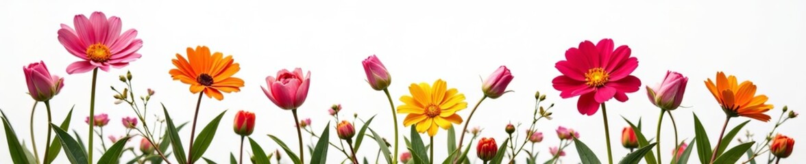 Vibrant stock flowers in full bloom against a pure white background, floral, colorful