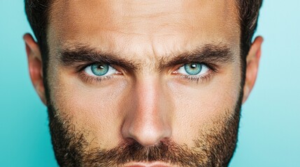 Obraz premium Close-Up Portrait of a Handsome Man with Intense Blue Eyes