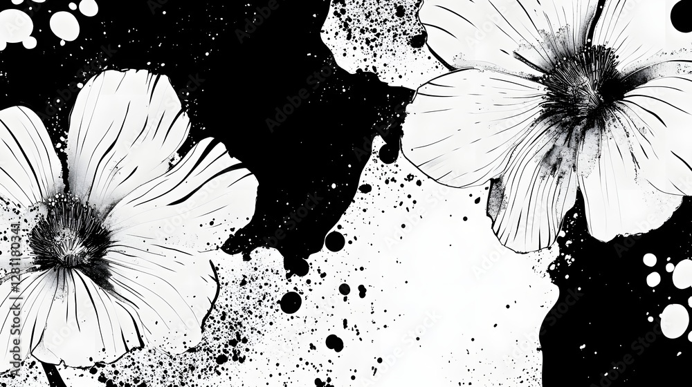 Poster Captivating abstract composition featuring dynamic monochrome ink splashes fluid movements and visually striking patterns in a modern experimental digital art style