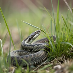 Fototapeta premium snake in the green grass