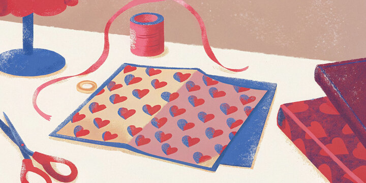 Creative workspace for national craft month with heart-themed crafting supplies - Powered by Adobe
