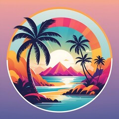 Obraz premium Serene Beach Scene at Sunset with Coconut Tree Illustration for T-Shirt Design