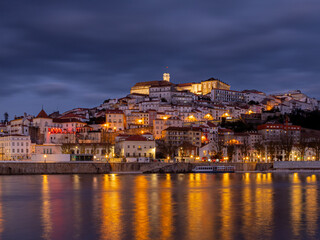 night view of the old town of Coimbra Portugal