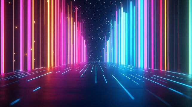Vibrant Neon Lines Create Futuristic Corridor Illusion - Powered by Adobe