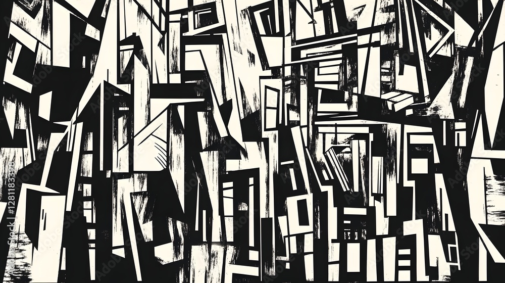 Poster captivating abstract geometric architectural composition in black and white