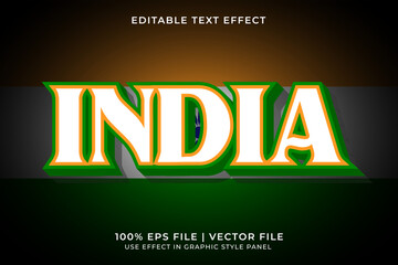 India 3D Editable Vector Text Effect. Orange and Green Text Effect. Editable Text Template